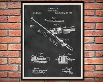 1884 Fishing Tackle Patent Print - Fishing Tackle Poster - Nautical Decor - Rod and Reel Drawing - Fisherman Gift Idea - Vintage Fish Tackle