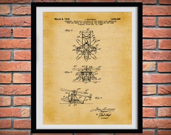 1932 Sikorsky Helicopter Patent Print - Helicopter Poster - Aeronautic - Aviation Decor - Helicopter Blueprint - Helicopter Decor