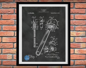 1915 Crescent Wrench Patent Print, Crescent Wrench Poster, Mechanic Décor, Crescent Wrench Blueprint, Carpenter Décor,Auto Repair Shop Décor