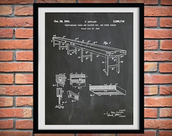 1941 Shuffleboard Table Patent Print, Shuffleboard Poster, Game Room Décor, Vintage Bar Decor, Shuffleboard Blueprint