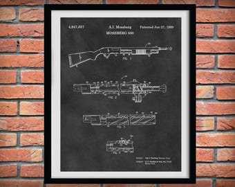 Mossberg 500 Rifle Patent Print, NRA Decor, Rifle Collector Art, Military Wall Art, Giclee Print