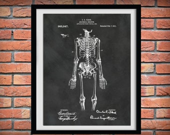 1911 Skeleton Patent Print, Anatomical Skeleton Poster, Orthopedic Décor, Medical Poster, Doctors Office Décor, Anatomy Art Print, Halloween