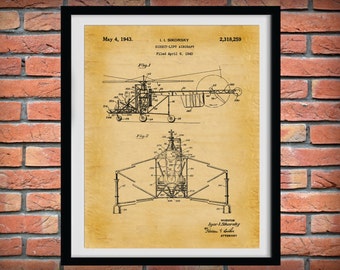 Patent 1943 Sikorsky Helocopter - Art Print - Wall Art - Poster - Aeronautic - Aviation - Airport Art - Direct Airlift Aircraft - Chopper