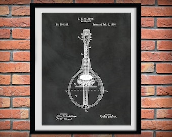 1898 Gibson Mandolin Patent Print  - Lute - Chordophone - Music Room Art - Orchestra Art - String Instrument - Plucked String Instrument