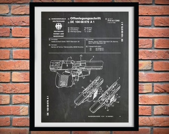 2001 H&K P2000 Pistol Patent Print - German Gun Patent Print - Heckler and Koch GmbH Gun Poster - NRA Decor - Semi-Automatic Handgun