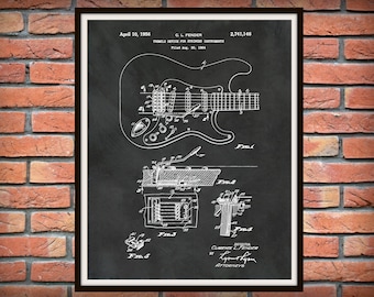 1956 Fender Guitar Patent Print, Fender Stratocaster Guitar Poster, Rock Band Guitar Print, Electric Guitar Poster, Guitar Collector Gift