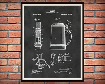 1914 Beer Stein Patent Print Beer Stein Poster - Man Cave - Sports Bar Art - Craft Beer Wall Art - Oktoberfest Art