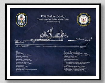 USS Shiloh CG-67 Ship Art Print, Ticonderoga Class Guided Missile Cruiser Drawing, US Navy Wall Art Print, Uss Shiloh cg-67 Poster