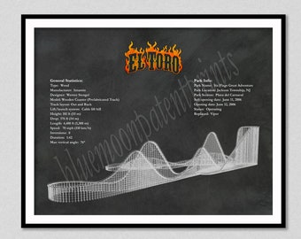 El Toro Roller Coaster Drawing, El Toro Roller Coaster Poster, El Tori Roller Coaster Blueprint, Roller Coaster Enthusiast Gift Idea