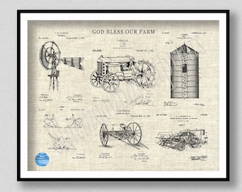 God Bless Our Farm Patent Print Vers #2 - Ford Tractor Patent - Farm Poster - Farming - Farm Equipment Patent - Farmhouse Decor