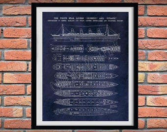 R.M.S. Titanic Poster, Titanic Drawing, Titanic Poster, Titanic Blueprint, Titanic Patent Print, Titanic Cutaway Drawing, Titanic Deck Plans