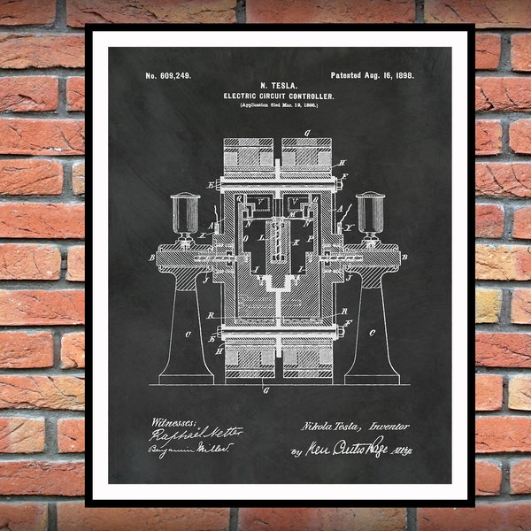 1898 Tesla Electric Circuit Controller Patent Print - Science Lab - Tesla Engineer Gift - Nikola Tesla Invention -