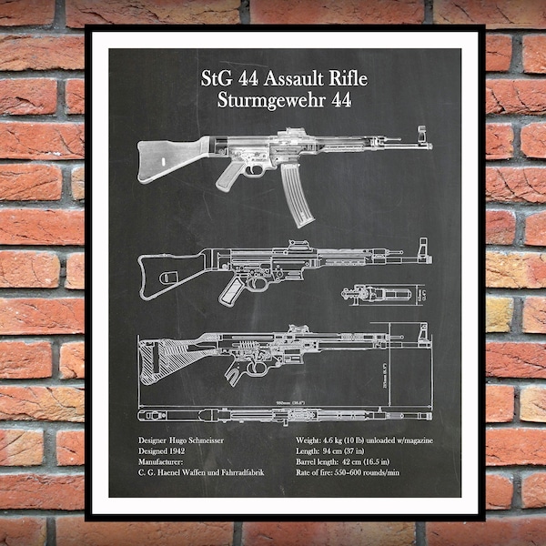 1942 MP 44 StG44 Assault Rifle Print - German Semi-Automatic Firearm - WW2 Rifle - NRA Decor - Sturmgewehr 44 - MP44 Patent - Storm Rifle