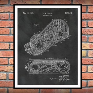 1931 Roller Coaster Patent Print - Cyclone Roller Coaster - Coney Island Amusement Park - Carnival Decor - Thrill Ride - Theme Park Decor