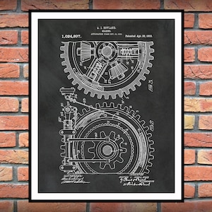 1912 Gear Patent Print Vers #2 - Industrial Decor - Mechanic Decor - Engineering Gift - Industrial and Mechanical Art - Gears Art, Motor Art