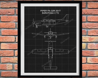 Piper PA-32R-301T Drawing Piper Saratoga ii TC Poster - Piper Saratoga ii TC Blueprint, Aviation Decor