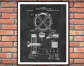 1896 Tesla Patent Print Method of Operating ARC Lamps - Nikola Tesla Science Poster - Electrical Engineer Decor - Technology  - Tesla Decor