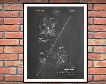 1939 Fishing Reel Patent Print - Fly Fishing Reel Wall Art Print - Fishing Camp Decor - Fishing Tackle Wall Art - Fishman Gift Idea