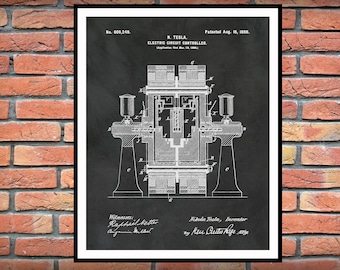 1898 Tesla Electric Circuit Controller Patent Print - Science Lab - Tesla Engineer Gift - Nikola Tesla Invention -