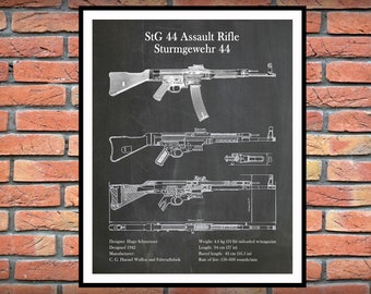 1942 MP 44 StG44 Assault Rifle Print - German Semi-Automatic Firearm - WW2 Rifle - NRA Decor - Sturmgewehr 44 - MP44 Patent - Storm Rifle