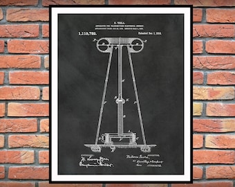 1914 Tesla Electrical Energy Transmitter Patent Print - Nikola Tesla Science Poster - Engineer Decor - Technology Art - Tesla Invention