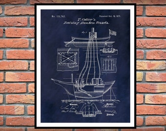 1871 Collier Patent Print - Colliers Raising Sunken Vessels Patent Print - Nautical Decor - Method for Ship Salvage