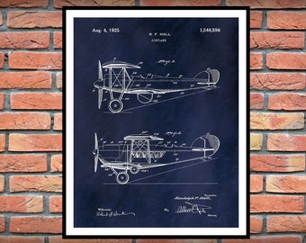 1925 Airplane Patent Print - Biplane Patent Print - Aviation Decor - Boys Bedroom Decor - R.F. Hall Biplane Patent Print - Aviator Gift