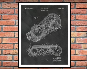 1931 Roller Coaster Patent Print - Cyclone Roller Coaster - Coney Island Amusement Park - Carnival Decor - Thrill Ride - Theme Park Decor