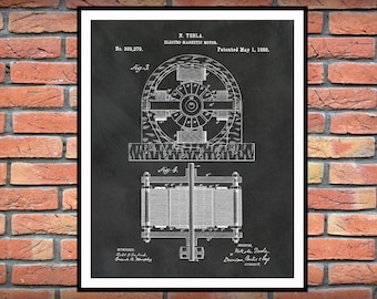 1888 Tesla Electro Magnetic Motor Patent Print - Science Lab - Nikola Tesla Invention - Nikola Tesla Patent Print - Engineering Gift