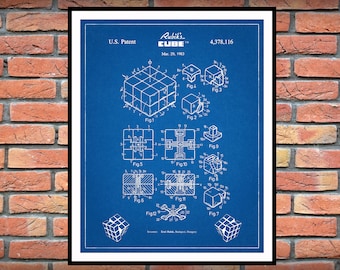 1983 Rubik's Cube Patent Print Vers #1, Rubiks Cube Poster, Spatial Logical Toy, Brain Teaser Toy. Game Room Decor, Big Bang Theory Gift
