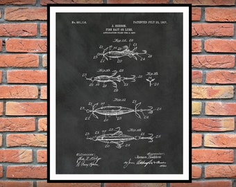 1907 Fish Lure Patent Print - Fish Bait Patent Print - Fishing Camp Decor - Nautical Decor - Fishing Tackle Poster - Fathers Day Gift