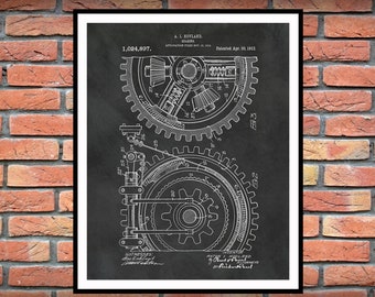 1912 Gear Patent Print Vers #2 - Industrial Decor - Mechanic Decor - Engineering Gift - Industrial and Mechanical Art - Gears Art, Motor Art