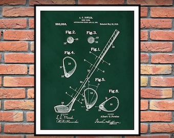1910 Golf Club Patent Print, Golf Club Poste, Golf Pro Shop Decor, PGA Decor, Golf Lover Gift Idea, Golf Fanatic Gift