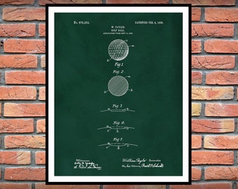 1908 Golf Ball Patent Print - Taylor Made Golf Ball Patent - Golf Pro Shop Decor - LPGA - PGA Decor - 1st Dimpled Golf Ball Design