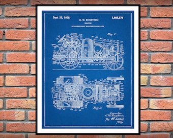 1928 International Harvester Tractor Patent Print - Agriculture Art - IHC Tractor Poster Print - Farm Equipment Patent - Farmhouse Decor