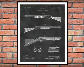 1901 Browning Automatic Rifle Patent Print - Automatic Firearm Wall Art - Automatic Weapon - WW2 Rifle - Browning BAR  - NRA Decor