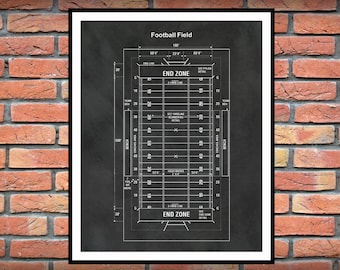 Football Field Blueprint Vers #1 - Game Room Decor - Super Bowl Gift - Football Decor - NFL Decor - Football Coach Gift - Football Fan Gift