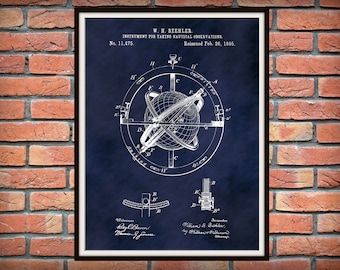 1895 Nautical Observation Patent Print, Nautical Compass Poster, Nautical Décor, Sailing Navigation Instrument Blueprint, nautical compass