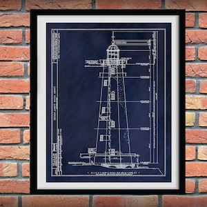 Sandy Hook Lighthouse Drawing - Sandy Hook Lighthouse Blueprint Sandy Hook Lighthouse Art Print- Nautical Decor - Lighthouse Lover Gift Idea
