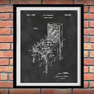 1957 Pinball Machine Patent Print - Pinball Game Arcade Poster - Pinball Machine Blueprint - Game Room Decor - Arcade Gaming Console