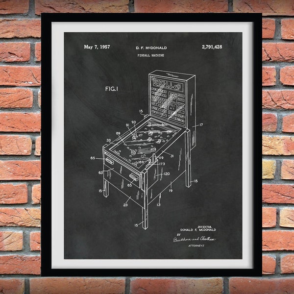 1957 Pinball Machine Patent Print - Pinball Game Arcade Poster - Pinball Machine Blueprint - Game Room Decor - Arcade Gaming Console