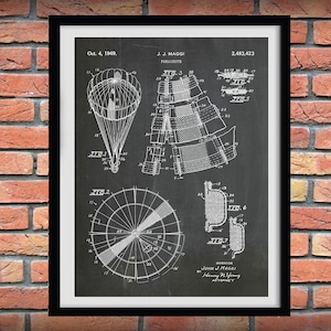 1949 Parachute Patent Print - Parachute Blueprint - Parachute Drawing - Paratrooper Decor - Airborne Decor - Skydiver Gift