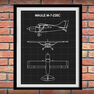 Maule M-7-235C Airplane Drawing - Maule M-7 Airplane Poster, Maule M-7-235C Blueprint, Aviation Decor - Pilot Gift Idea - Aviator School Art