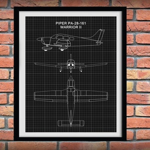Piper PA-28-161 Drawing, Piper Warrior II Poster, Piper Cub Airplane Blueprint, Aviation Décor, Pilot School Décor, Piper Cub Wall Art
