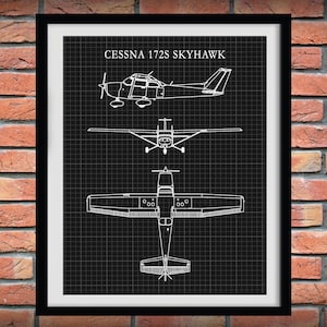 Cessna 172 Skyhawk Drawing - Airplane Art Print - Poster - Aviation Art - Aviation Decor - Pilot Art - Aviation School Art