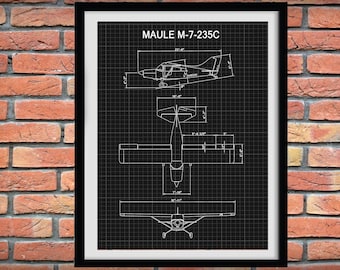 Maule M-7-235C Airplane Drawing with Dimensions, Maule M-7 Airplane Poster, Maule M-7-235C Blueprint, Aviation Decor - Pilot Gift Idea