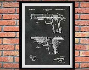 M1911 Browning Pistol Patent Print - M1911 Pistol Poster - Gun Collector Decor - NRA Decor, Colt 1911 Gun Patent Print - Colt 1911 Invention