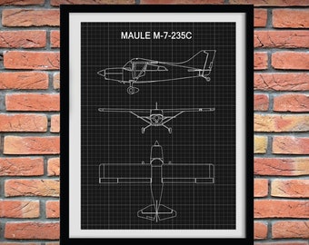 Maule M-7-235C Airplane Drawing - Maule M-7 Airplane Poster, Maule M-7-235C Blueprint, Aviation Decor - Pilot Gift Idea - Aviator School Art
