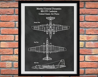 General Dynamics RB-57F Canberra Aircraft, United States Air Force Reconnaissance Aircraft Poster, Martin RB-57F Blueprint,