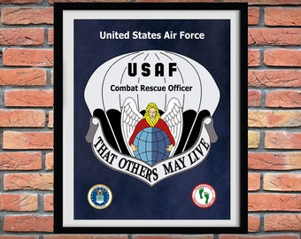 Air Force Cro ParaRescue Angel Print Vers#1, CRO ParaRescue Angel Drawing, Combat Rescue Officer CRO, That Others May Live Motto, USAF Decor